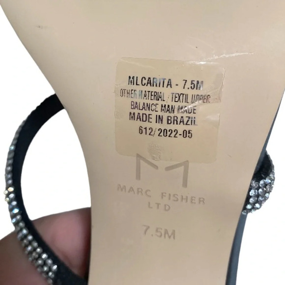 Marc Fisher LTD Carita Heeled Sandal Black with Rhinestone 7.5 - Picture 10 of 11